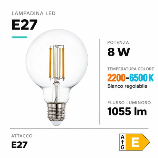 Eglo connect z lampadina trasparente led 8w cct 2200k 6500k dimmerabile con controllo smart