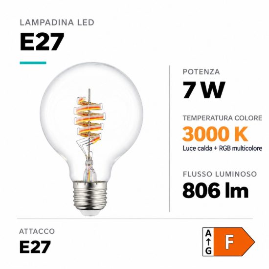 Eglo lampadina connect z lampadina trasparente led 7w rgb 3000k e27 9.5cm dimmerabile