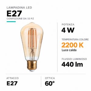 Confezione n10 lampadine e27 led 4w 2200k cono ambra ideal lux