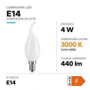 Confezione n10 lampadine led e14 4w 3000k vetro bianco ideal lux