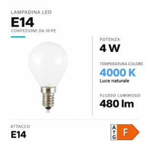 Confezione n10 lampadine e14 led 4w 4000k mini sfera vetro bianco ideal lux