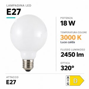 Lampadina life globo milky e27 led 18w 3000k 2450lm vetro bianco