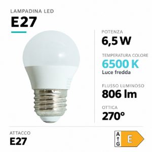 Life lampadina led e27 6,5w 6500k 806 lumen ottica 270