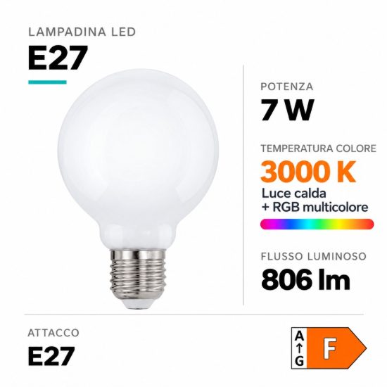 Eglo connect z lampadina led 7w rgb 3000k e27 8cm dimmerabile con controllo smart