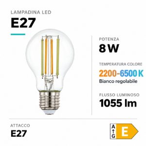 Eglo connect z lampadina trasparente led 8w cct 2200k 6500k e27 6cm dimmerabile