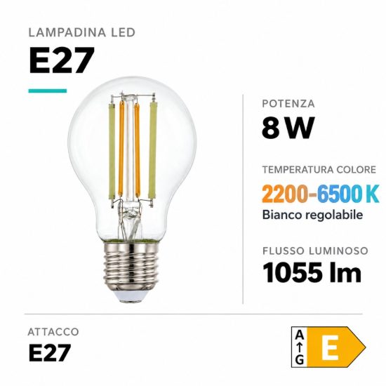 Eglo connect z lampadina trasparente led 8w cct 2200k 6500k e27 6cm dimmerabile