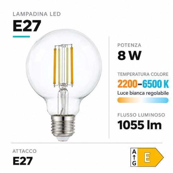 Eglo lampadina connect z lampadina trasparente led 8w cct 2200k 6500k dimmerabile