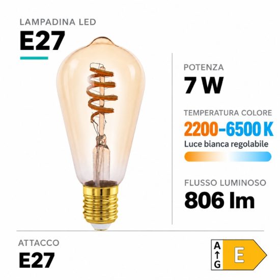 Eglo lampadina connect z lampadina led 7w cct 2200k 6500k e27 6.4cm dimmerabile con controllo smart ambrata