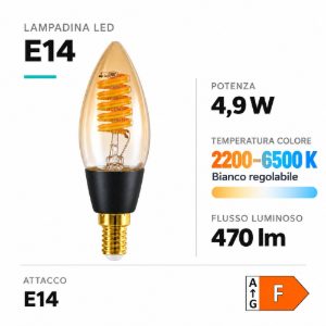 Eglo lampadina connect z lampadina led 4.9w cct 2200k 6500k dimmerabile con controllo smart ambrata