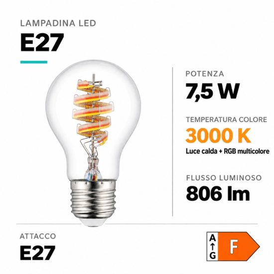 Eglo lampadina connect z lampadina trasparente led 7.5w rgb 3000k dimmerabile con controllo smart