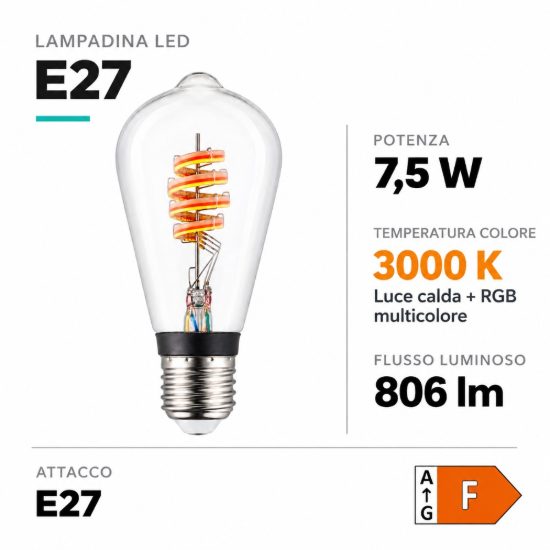 Eglo connect z lampadina trasparente vetro led 7.5w rgb 3000k e27 dimmerabile