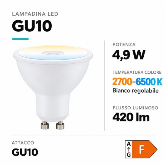 Eglo lampadina connect z lampadina led 4.9w cct 2700k 6500k gu10 dimmerabile