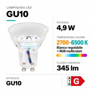 Eglo lampadina connect z lampadina led 4.9w rgb 2700k 6500k gu10 dimmerabile