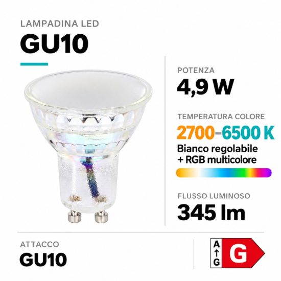 Eglo lampadina connect z lampadina led 4.9w rgb 2700k 6500k gu10 dimmerabile