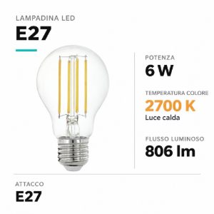 Lampadina e27 6w led 2700k goccia trasparente dimmerabile bluetooth eglo