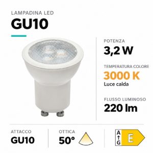 Lampadina gu10 35mm led 3.2w 3000k 220lm ottica 50