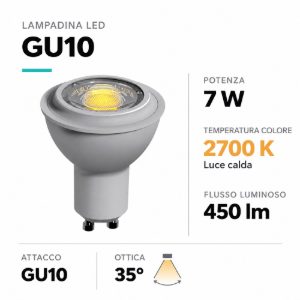Lampadina led gu10 7w 2700k ottica 35 450lm dimmerabile