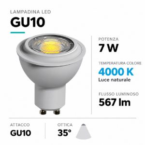 Lampadina gu10 led 7w 4000k 567lm ottica 35 dimmerabile