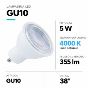 Lampadina led gu10 5w 4000k 38 355lm 220v