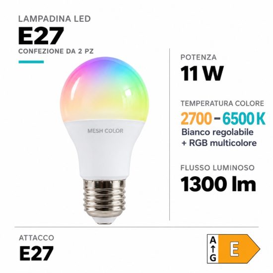 Eglo lampadina connect z set 2 lampadine led 2x11w rgb 2700k 6500k e27 dimmerabili
