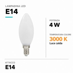 Lampadina led e14 4w 3000k candela filament milky 39.920022cm3 fp
