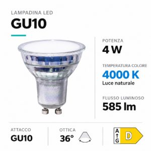 Life lampadina gu10 led 4w 4000k ottica 36 585lm