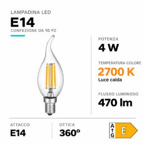 Confezione da 10 lampadine led e14 4w 2700k