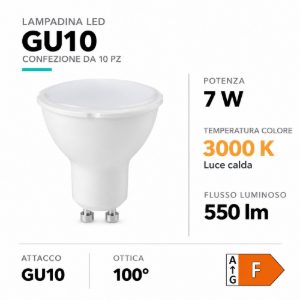 N10 lampadine gu10 led 7w 3000k 550lm ottica 100 gea luce