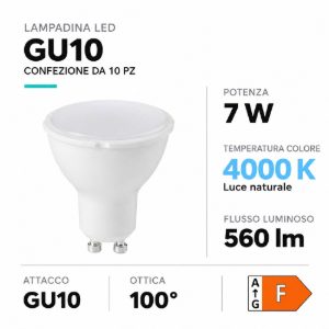 N10 lampadine gu10 led 7w 4000k 560lm ottica 100 gea luce
