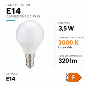 Confezione n 10 lampadine e14 led 3,5w 3000k