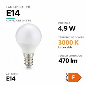 Confezione 6 lampadine led e14 4,9w 3000k