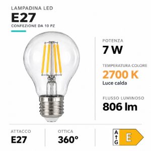 Confezione da 10 lampadine e27 led 7w 2700k dimmerabile