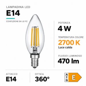 Confezione 10 pezzi lampadina e14 led 4w 2700k dimmerabile
