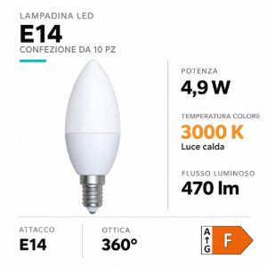 Confezione n 10 lampadine led e14 4,9w 3000k dimmerabile