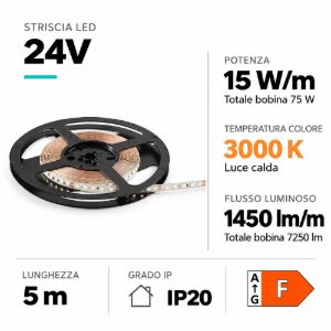 Ideal lux bobina 5mt striscia led per interni 15w-mt 3000k 24v dc