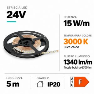 Striscia led 15w-mt 3000k 24v bobina 5mt ideal lux