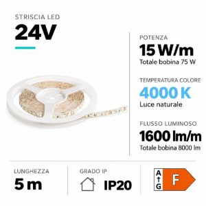 Bobina 5mt strip led 15w-mt 4000k 24v dc ideal lux