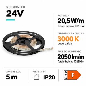 Striscia led 20,5w-mt 3000k 24v bobina 5mt ideal lux
