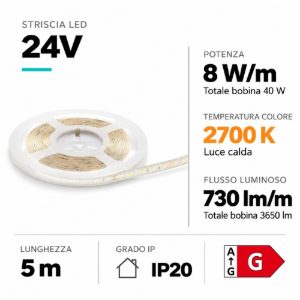 Bobina 5 metri striscia led 24 vdc 8w-mt 2700k cri90 ideal lux