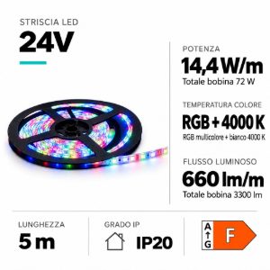 Gea luce striscia led per interni bobina 5mt rgb+4000k 14,4w-mt 24v dc