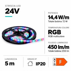 Gea luce bobina striscia led per interni 5 metri rgb 14,4w-mt 24v dc