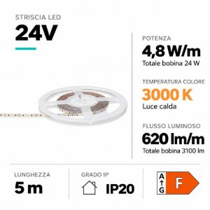 Bobina 5mt striscia led 4,8w-mt 3000k 24vdc gea luce
