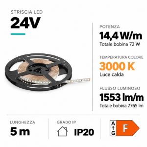 Bobina 5 mt strip gea luce led 14,4w-mt 3000k 24v dc