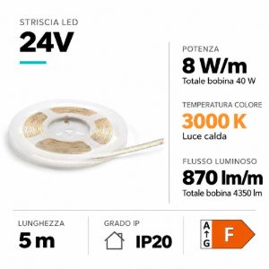 Gea luce bobina 5 mt striscia led cob 24vdc 8w-mt 3000k