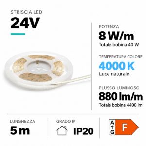 Gea luce bobina 5mt striscia led cob per interni 8w-mt 4000k 24vdc