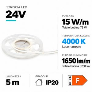 Gea luce bobina 5mt striscia led cob 15w-mt 4000k 24v dc
