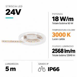 Bobina 5mt striscia led da esterno 18w-mt 3000k 24v dc ip66 gea luce