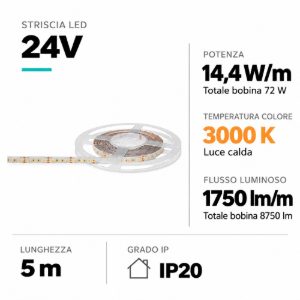 Bobina 5 mt strip led 24v dc smd 14,4w-m 3000k gea luce