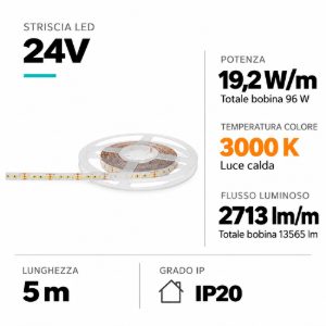 Bobina 5mt strip striscia led smd 2835 per interni 19,2w-mt 24v dc 3000k gea luce