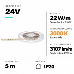 Gea luce bobina 5mt strip led per interni 22w-mt 24v dc 3000k